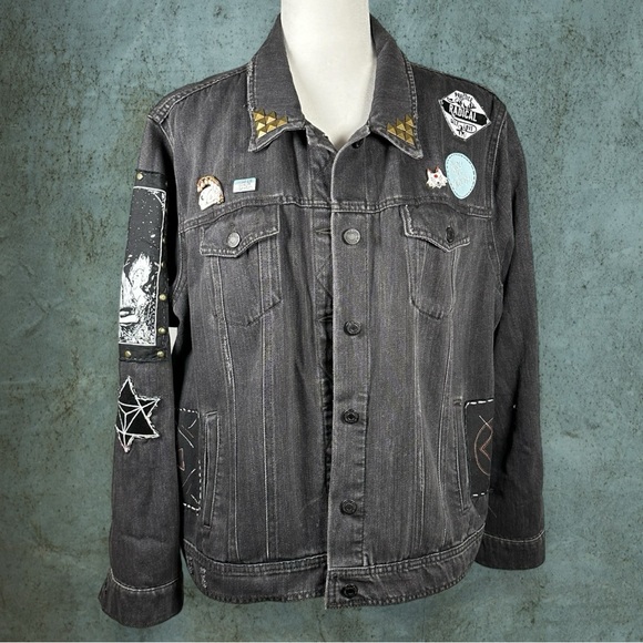 Old Navy Jackets & Blazers - SOLD Punk rock custom denim patch pin black wash jacket self love rebel studs XL